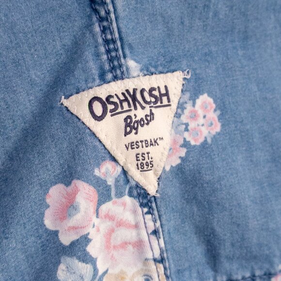 Oshkosh B'Gosh Girl 3T 3A Toddler Blue Floral Denim Overall Jumper Dress Casual - Picture 4 of 5